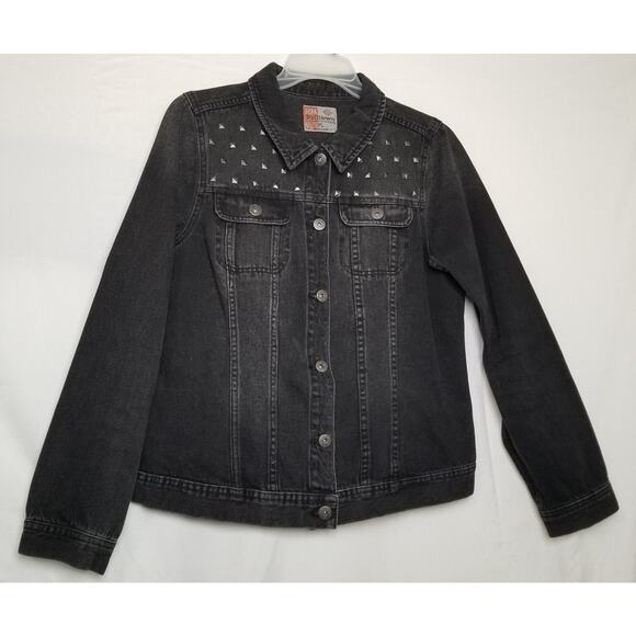 RH Ruff Hewn Studded Black Denim Button Up Jean Jacket Long Sleeves Size PL - Picture 1 of 10